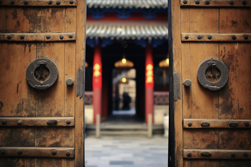 阳光下中式古老建筑祠堂院子的老门环,高清,摄影图,摄影图片,图片大全,摄影图免费下载